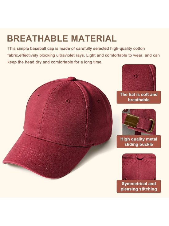 Unisex Wine Red Adjustable Low Profile Base Ball Cap Vintage Hat for Daily Use main image 6